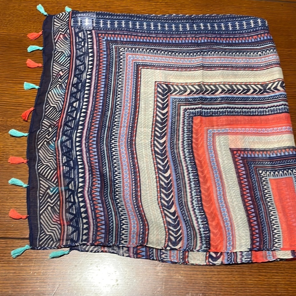 Yaumi K. Large  Scarf. Tassels.  Approx. 70” x 20”